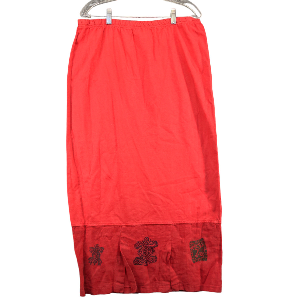 BC Sports Blue Cactus Women's Maxi Skirt Red Large Slit Vintage USA Linen